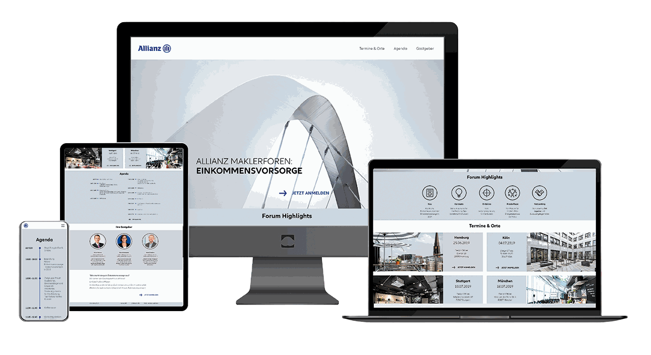 Allianz Broker Forum event website on desktop, laptop, tablet and smartphone